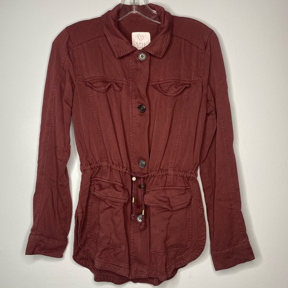 Full Tilt Burgundy Utility Jacket Women’s Small - Picture 2 of 12